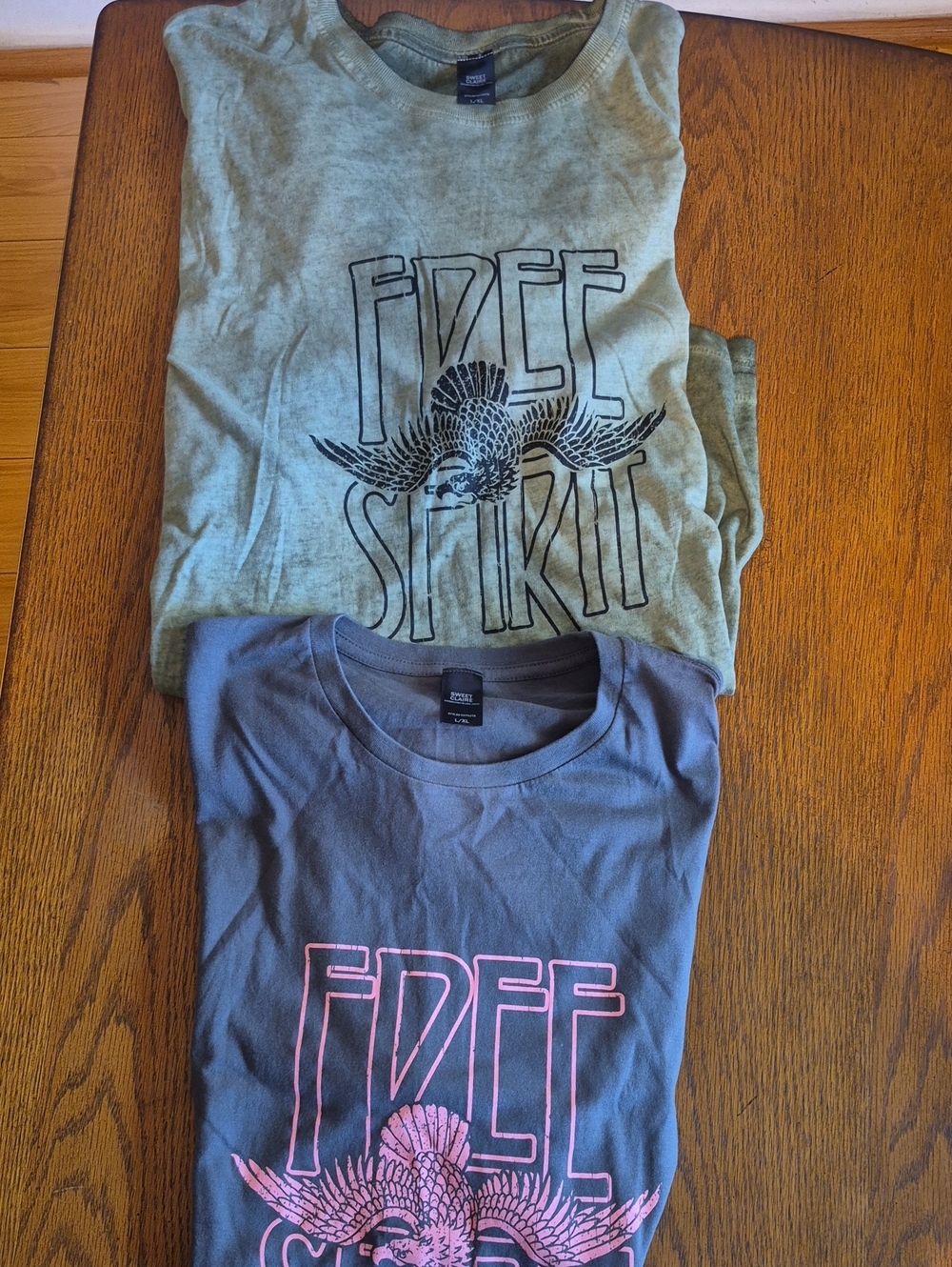 Sweet Claire FREE SPIRIT Tees Bundle Of 2 - 1 Is Green and 1 Is Charcoal L/XL